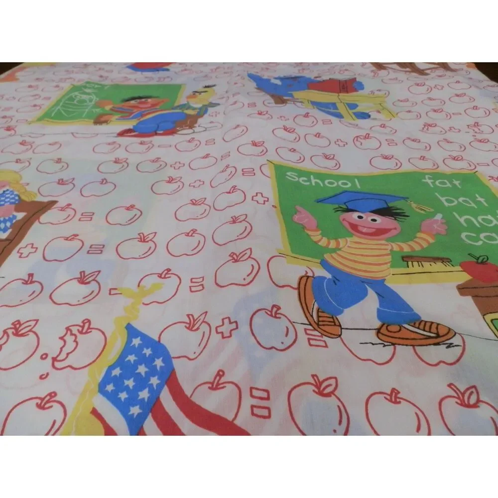 Vintage Marlborough Sesame Street School Apples Twin flat fitted sheet set